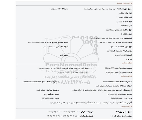 مزایده، حراج نوبت دوم اموال غیر منقول معرفی شده