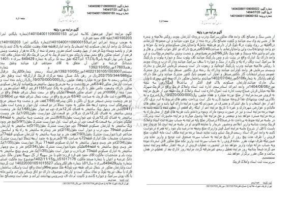 مزایده ششدانگ یک واحد آپارتمان مسکونی