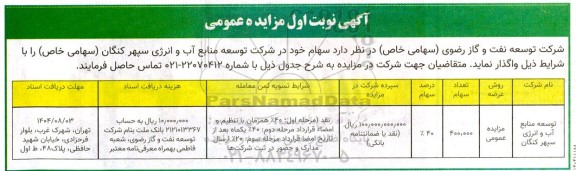 مزایده عمومی واگذاری سهام 