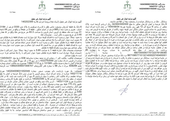 مزایده 6 دانگ یک قطعه آپارتمان وضعیت خاص طلق با کاربری مسکونی 