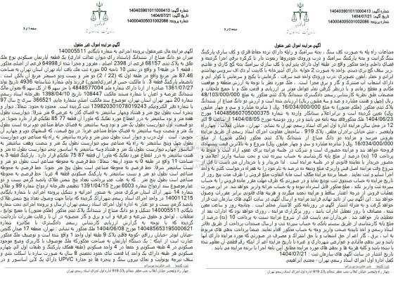 مزایده دو دانگ مشاع از ششدانگ یک قطعه آپارتمان مسکونی