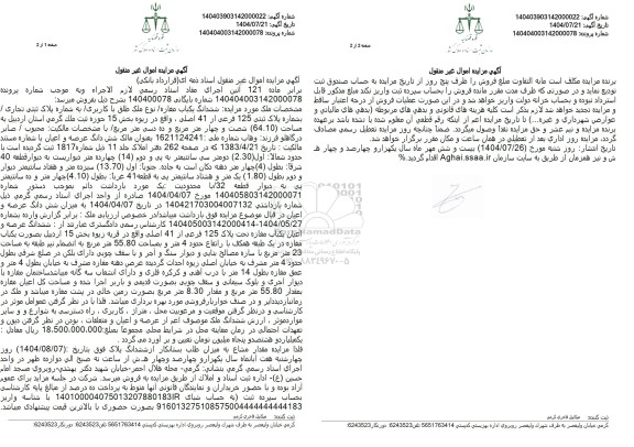 مزایده ششدانگ یک باب مغازه نوع ملک طلق با کاربری به شماره پلاک ثبتی تجاری