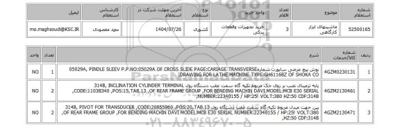 استعلام ماشینهای ابزار کارگاهی