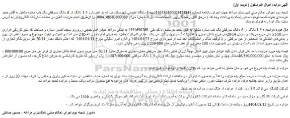 مزایده 1.5 دانگ از 6 دانگ سرقفلی یگ باب مغازه