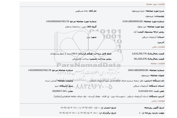 مزایده، غیرمنقول
