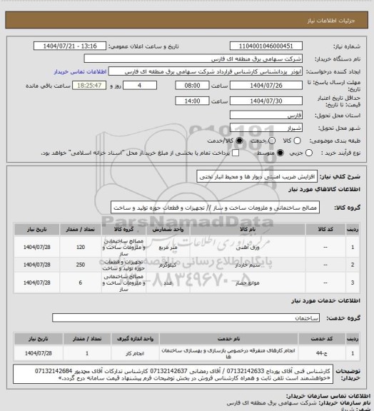 استعلام افزایش ضریب امنیتی دیوار ها و محیط انبار تختی