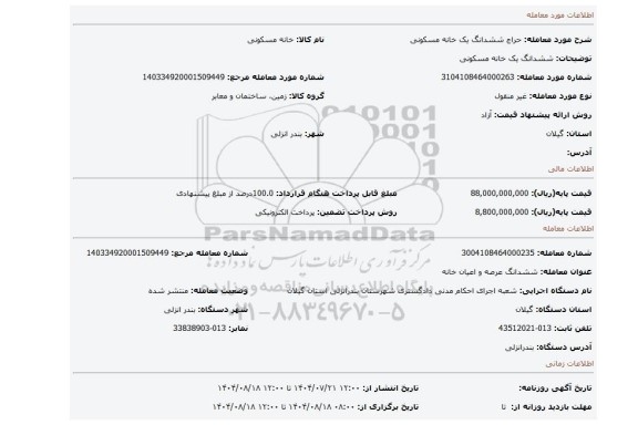 مزایده، ششدانگ یک خانه مسکونی