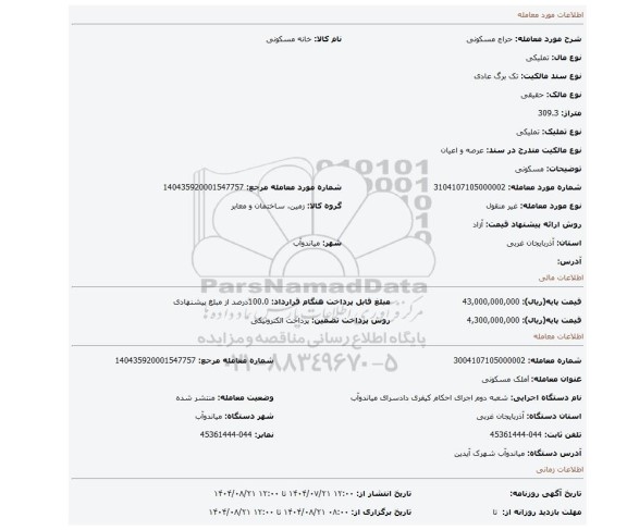 مزایده، مسکونی