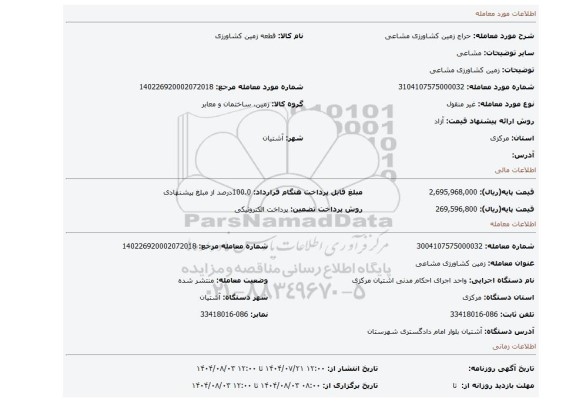 مزایده، زمین کشاورزی مشاعی