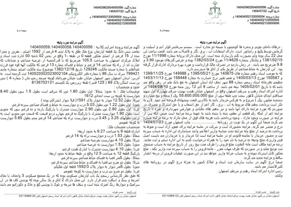 مزایده تمامت شش دانگ یک قطعه آپارتمان نوع ملک طلق به پلاک ثبتی 4 فرعی از 1592 اصلی