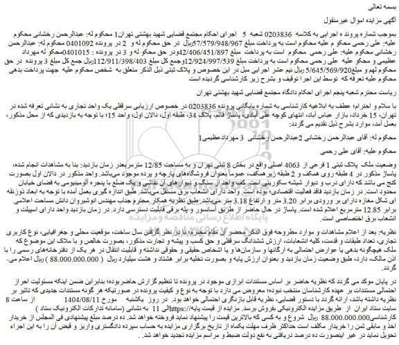 مزایده سرقفلی یک واحد تجاری