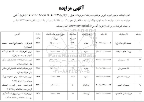 مزایده واگذاری رقبات