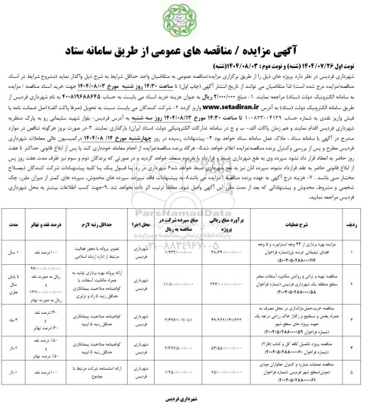 مناقصه و مزایده بهره برداری از 44 وجه استرابورد ...