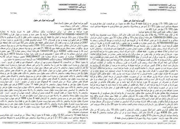 مزایده 1/164 دانگ مشاع از ششدانگ عرصه و اعیان یک قطعه آپارتمان مسکونی به مساحت 159.31 مترمربع