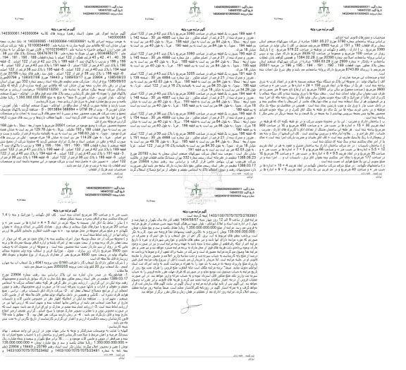 مزایده فروش ششدانگ پلاک های ثبتی 38 ، 39، 40، 41، 42 و 43 فرعی همگی از 122 اصلی