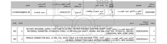استعلام انکودر  و کانکتور جهت هویست جرثقیل