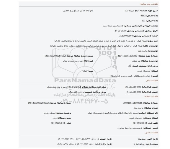 مزایده، مزایده ملک