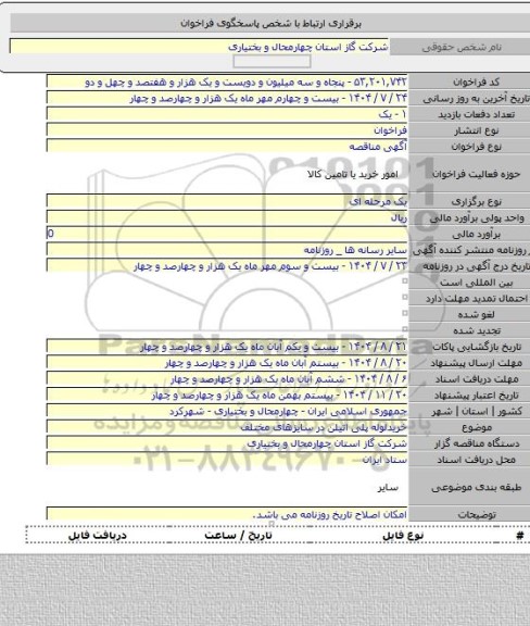 مناقصه, خریدلوله پلی اتیلن در سایزهای مختلف