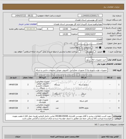 استعلام خرید تجهیزات اتاق سرور