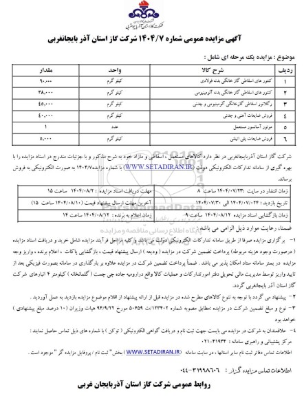 مزایده کالاهای مستعمل، اسقاطی و مازاد ...