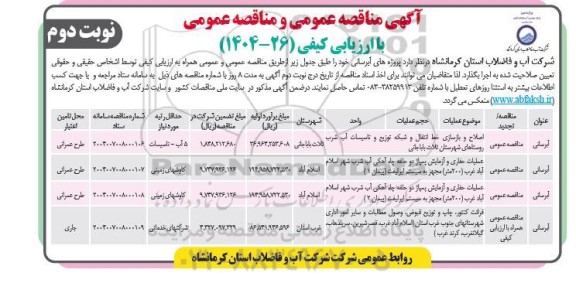 مناقصه پروژه های آبرسانی- نوبت دوم