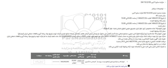 مزایده انواع قالب و فیکسچر فلزی 