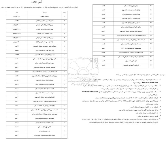 مزایده فروش اقلام ضایعاتی، یونولیت ضایعاتی...