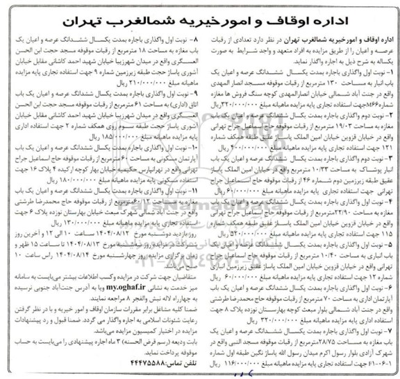 مزایده تعدادی از رقبات عرصه و اعیان