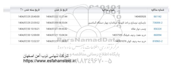 استعلام بازسازی،نوسازی و اخذ تاییدیه استاندارد چهار دستگاه آسانسور...
