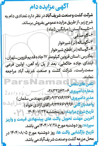 مزایده فروش دام 
