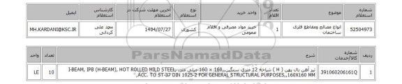 استعلام انواع مصالح ومقاطع فلزی ساختمان