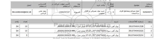 استعلام انواع مصالح ومقاطع فلزی ساختمان