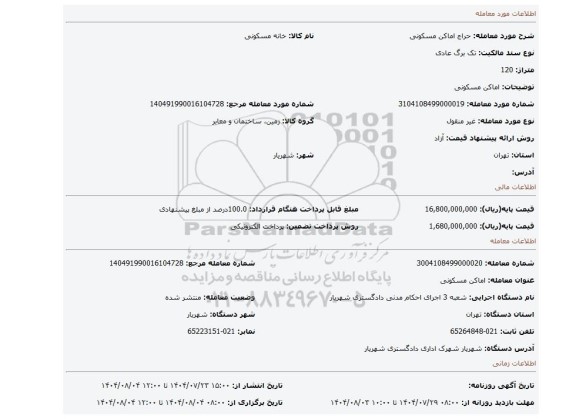 مزایده، اماکن مسکونی