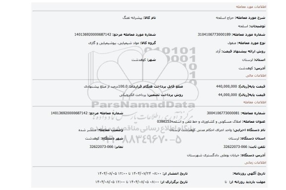 مزایده، اسلحه