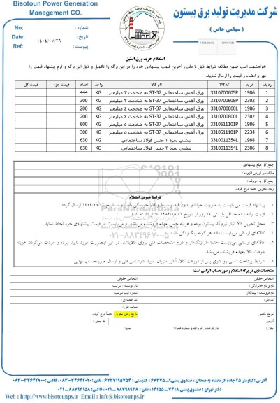 استعلام خرید ورق استیل 