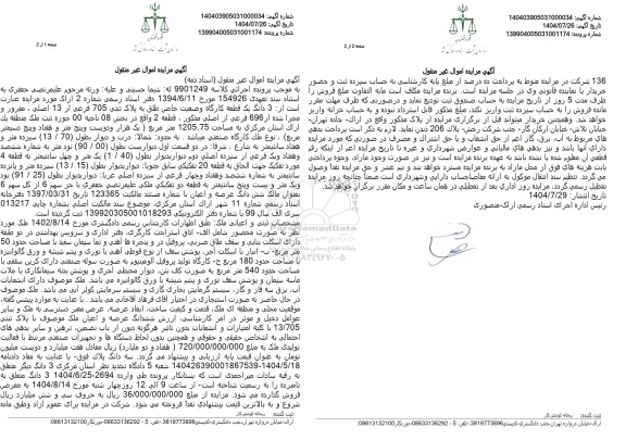 مزایده 3 دانگ یک قطعه کارگاه وضعیت خاص طلق به پلاک ثبتی 705 فرعی از 13 اصلی