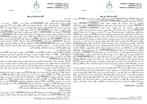 مزایده ششدانگ یک قطعه آپارتمان به پلاک ثبتی 442 فرعی