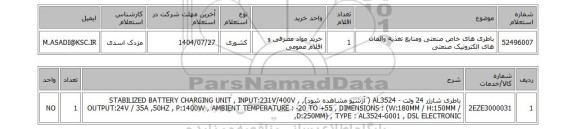 استعلام باطری های خاص صنعتی ومنابع تغذیه والمان های الکترونیک صنعتی
