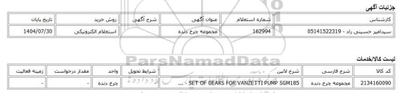استعلام الکترونیکی، مجموعه چرخ دنده
