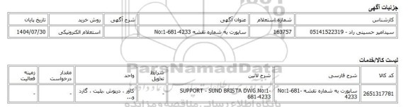 استعلام الکترونیکی، ساپورت به شماره نقشه No:1-681-4233