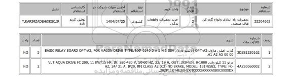 استعلام تجهیزات راه اندازی وانواع گرم کن های صنعتی