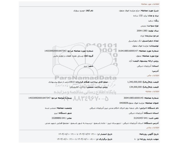 مزایده، مزایده اموال منقول