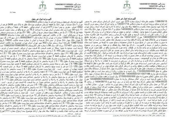 آگهی مزایده میزان 1 دانگ مشاع از چهار دانگ یک قطعه آپارتمان مسکونی