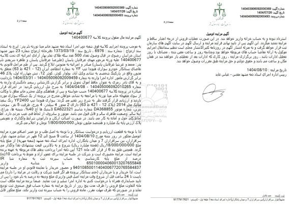 مزایده سواری هیوندا تیپ YF2400 رنگ سفید متالیک مدل 2014 