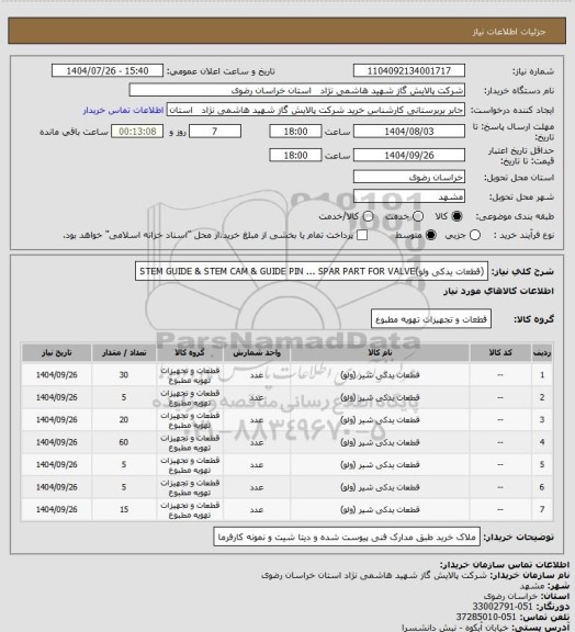 استعلام (قطعات یدکی ولو)STEM GUIDE & STEM CAM & GUIDE PIN ... SPAR PART FOR VALVE
