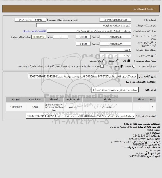 استعلام جدول گرانیتی فلفل نمکی 25*70*8 تعداد2000 قالب پرداخت تهاتر با زمین09133422911و32437069