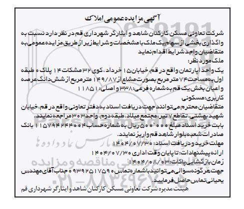 مزایده واگذاری بخشی از سهام یک ملک