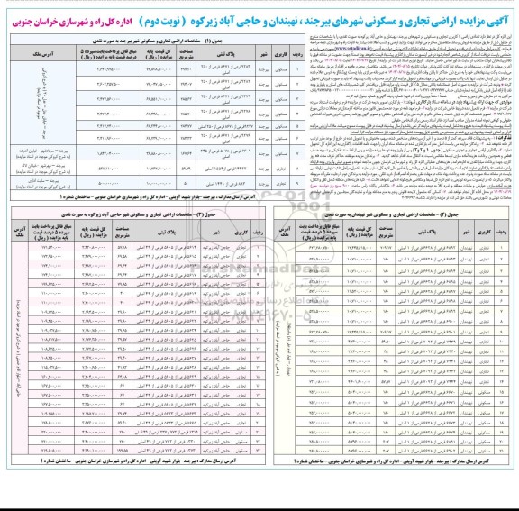 مزایده اراضی تجاری و مسکونی - نوبت دوم
