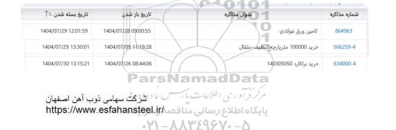 استعلام تامین ورق فولادی ...