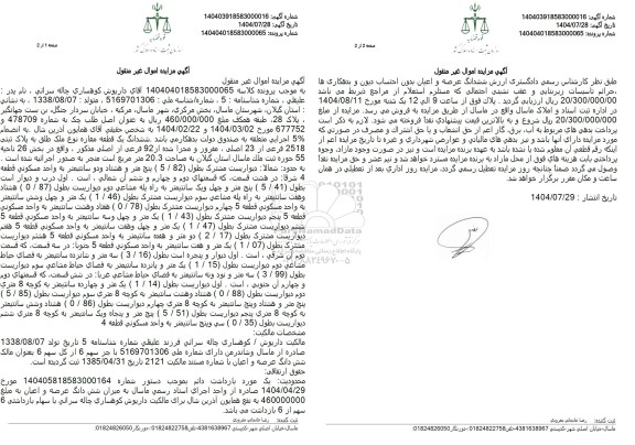 مزایده ششدانگ یک قطعه مغازه نوع ملک طلق به پلاک ثبتی 2518 فرعی